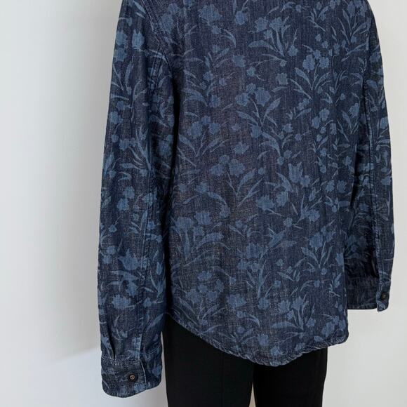 Giorgio Armani Denim Chambray Shirt Floral Lurex Blue/Gold IT 46 (US 10) - Picture 8 of 14